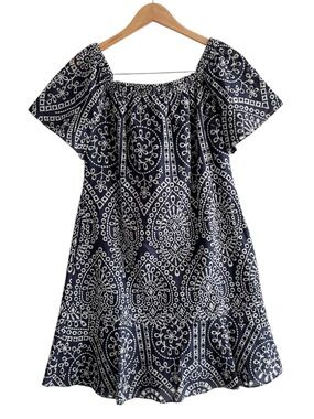 Melanie Lyne Eyelet Embroidered Off-Shoulders/Square Neck Mini A-Line Dress